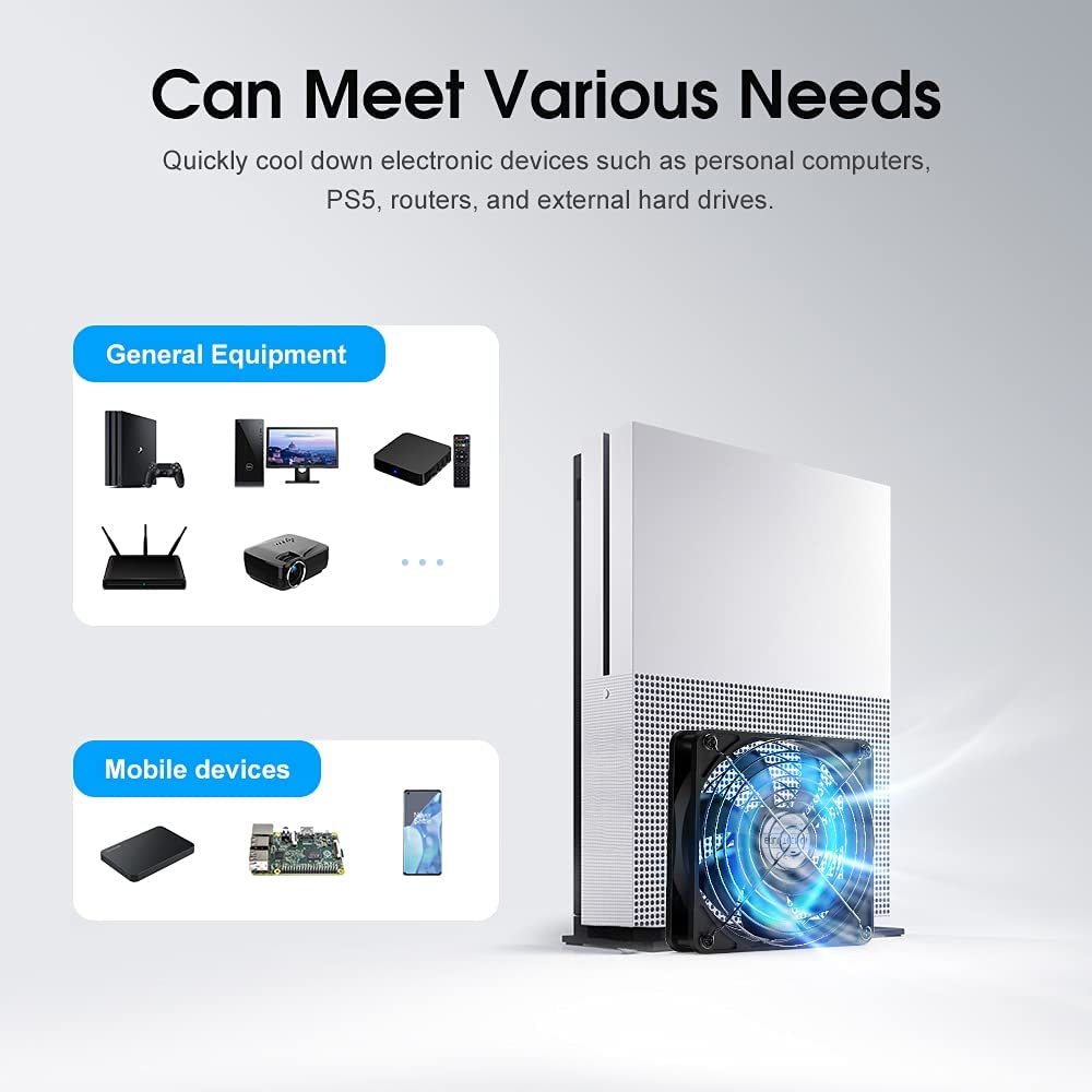 ELUTENG 120mm USB PC Fan 5V with L/M/H 3 Adjustable Speed Portable USB Computer Fan Electronic Cooling Fan 1500 RPM with Metal Grill for Laptop/TV Box/AV Cabinet/PS4/PS5/Router