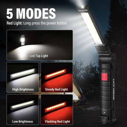 Tool Fathers Day Dad Gifts for Men Him Husband, LED Rechargeable Work Light for Mechanic with Magnetic Base Hook, Grill Light Inspection Flashlight 5 Modes 360° Rotate Car Repair Emergency Birthday