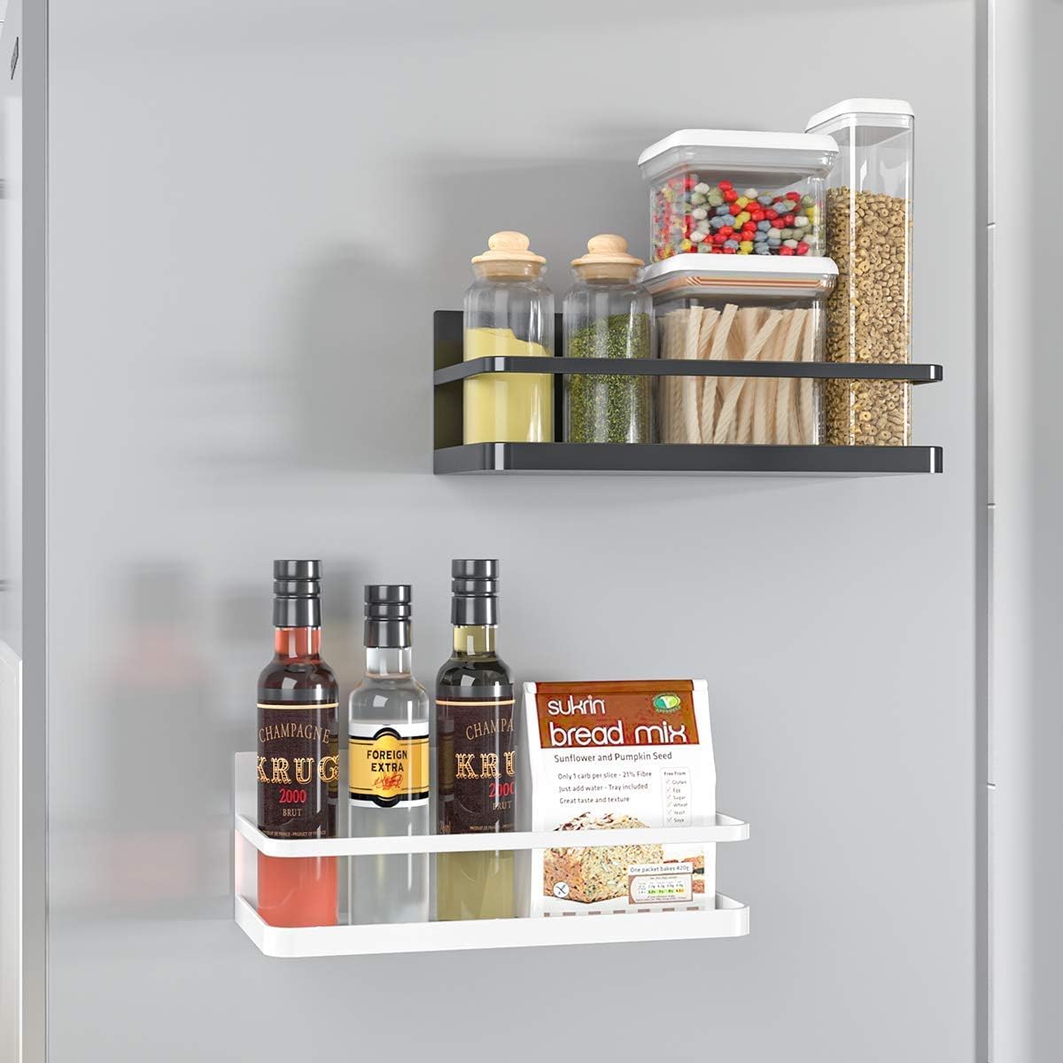 PUCOLINA Magnetic Spice Rack for Refrigerator, Magnetic Spice Storage Rack Organizer for Fridge, Perfect Space Saver for Small Kitchen/Apartment (2, White)
