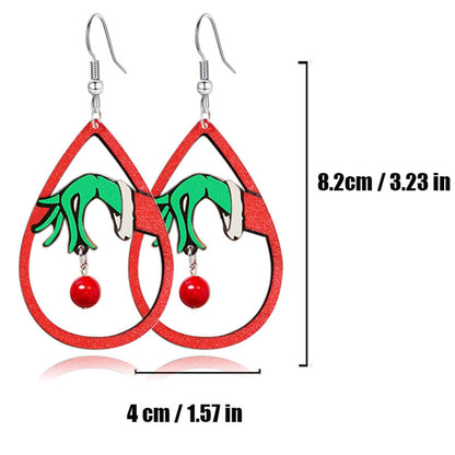 WCRAZYE Christmas Wood Earrings for Women Handmade Wooden Teardrop Dangle Earrings Christmas Xmas New Year Party Earrings Set Winter Holiday Jewelry Gift (Red)