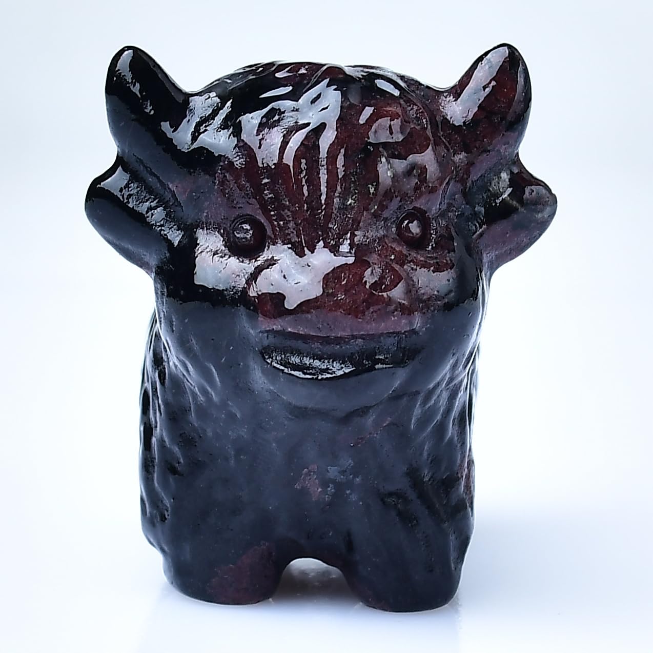 WUYOUSHI Garnet Highland Cattle Statue - 1.6" Handmade Sculpture for Healing, Reiki & Meditation - Cute Pocket Size Crystal Figurine - Office Home Decor Spiritual Gift