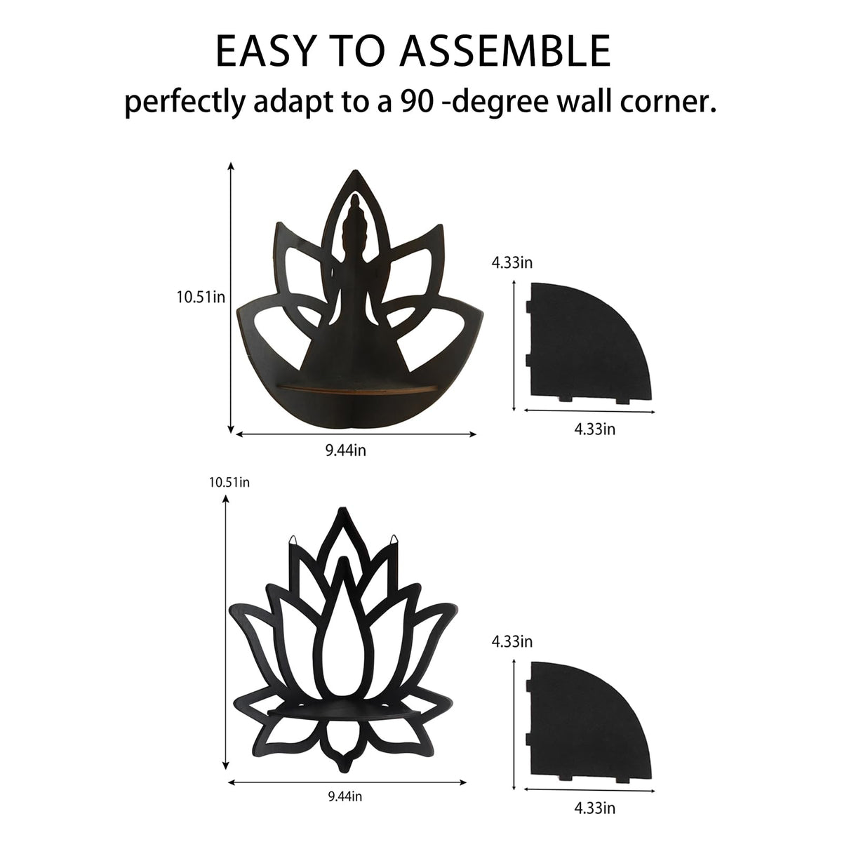 Artilady Crystal Shelf Display - 2 Pcs Lotus Buddha Floating Shelves for Wall Corner Floating Shelves for Crystals and Stone Display Bedroom Home Decor Aesthetic Witchy Gift for Women