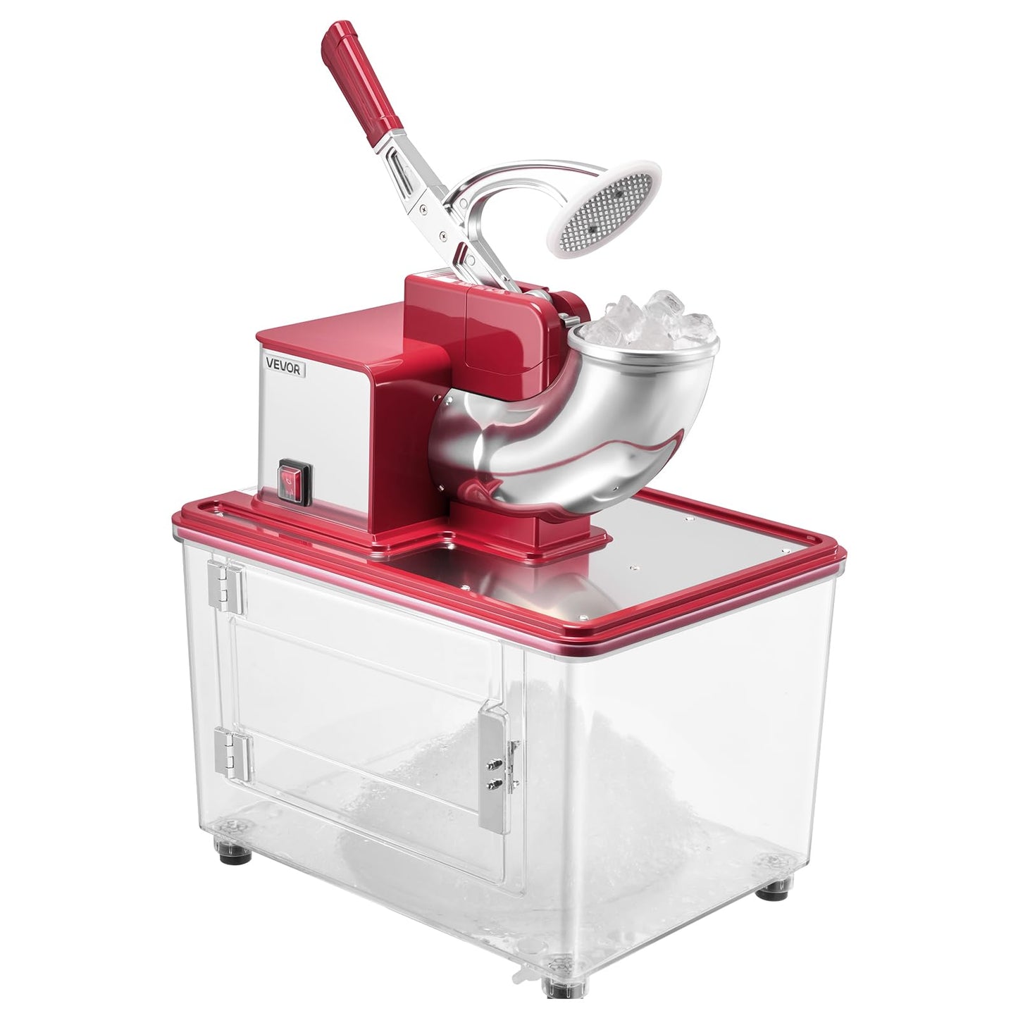 VEVOR Commercial Ice Crusher 661LBS/H, 350W Electric Snow Cone Machine with 4 Blades, 2000RPM Stainless Steel Shaved Ice Machine with 11 Gal Crushed-Ice Box, for Family Restaurants Bars, Red