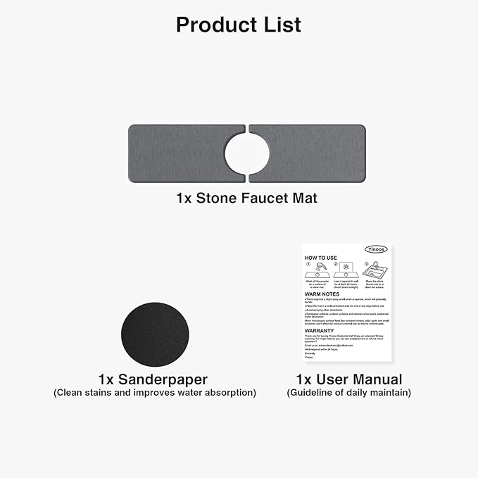 15.8" x 4" Stone Faucet Mat for Kitchen Sink, Quick Drying Diatomite Sink Tray
