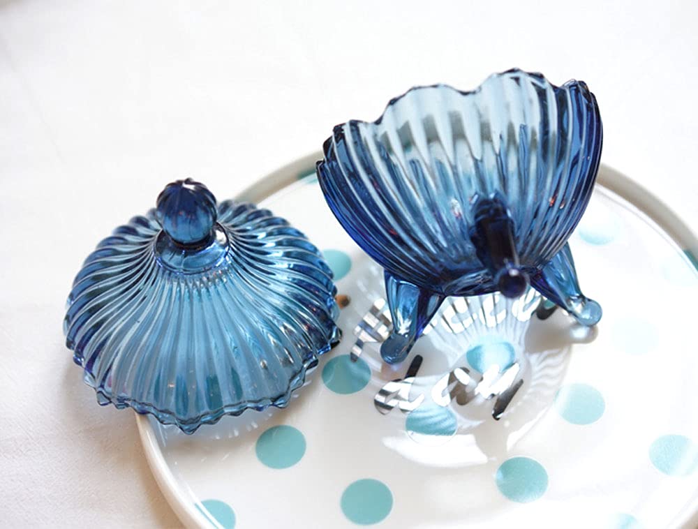 RockTrend Retro Crystal Blue Glass Candy Jar with Lid Food Storage Jar Sugar Bowl Decorative Jar