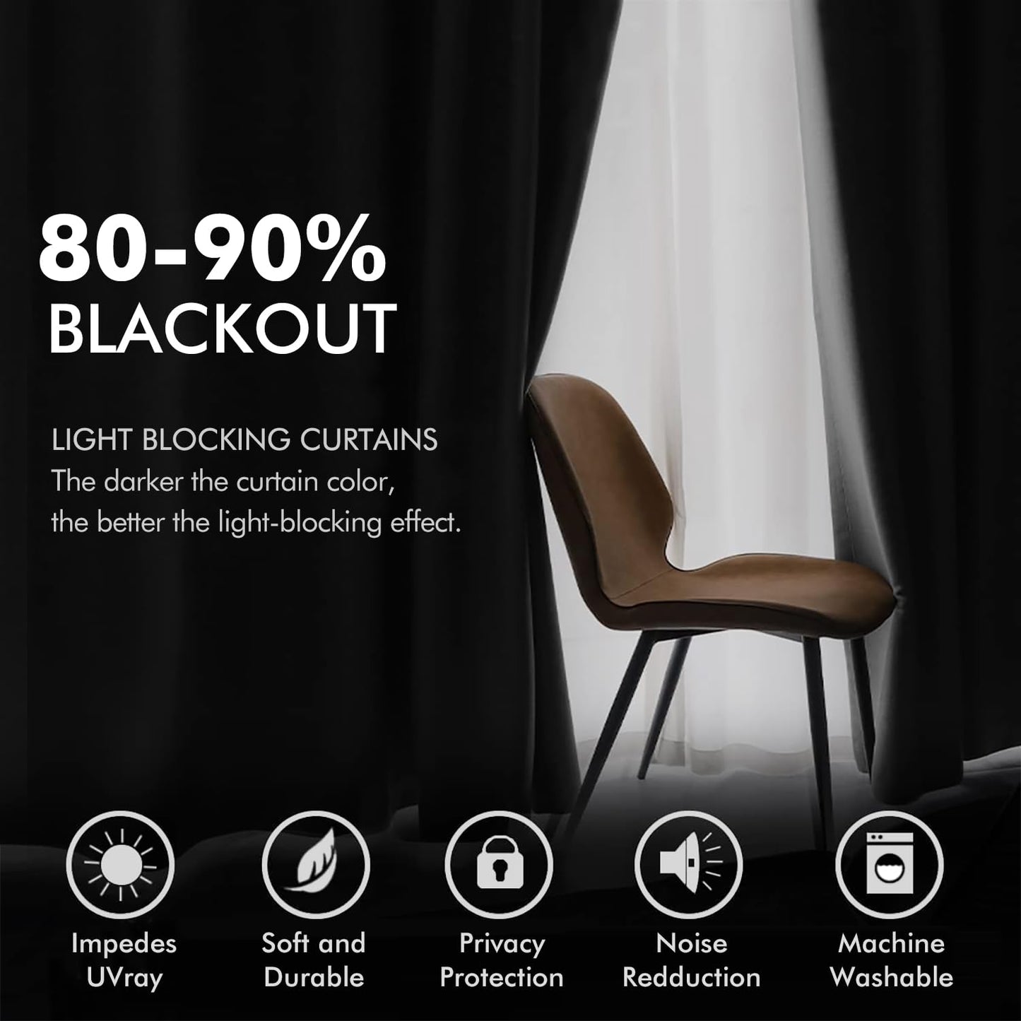 MIULEE Black Velvet Curtains 84 Inches Long Halloween Room Darkening Blackout Curtains with Grommet Top for Bedroom/Living Room Light Blocking Thermal Insulating Soundproof Set of 2