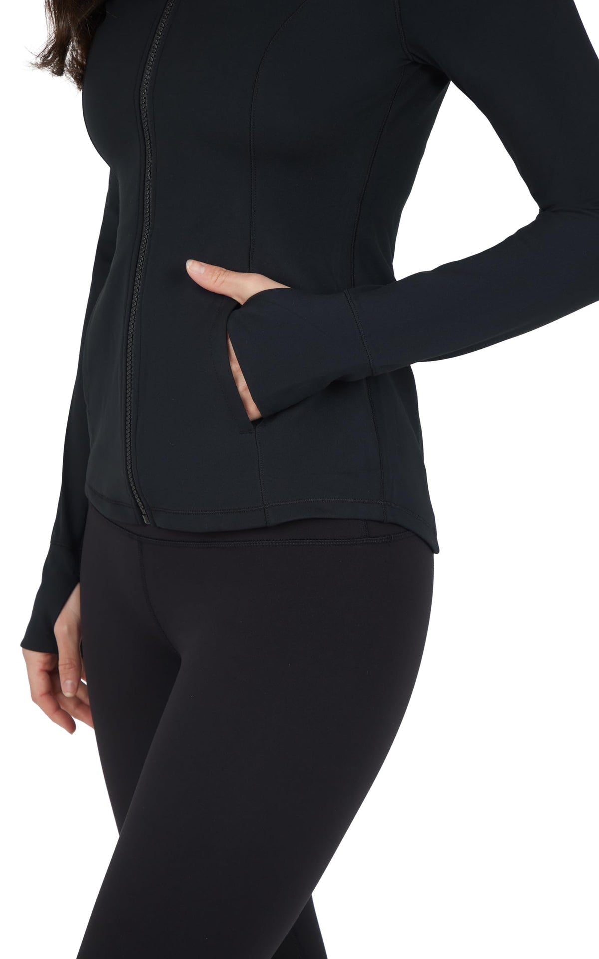 Yogalicious Full-Zip Lightweight Hooded Running Workout Yoga Lux Jacket With Pockets - Black - Large