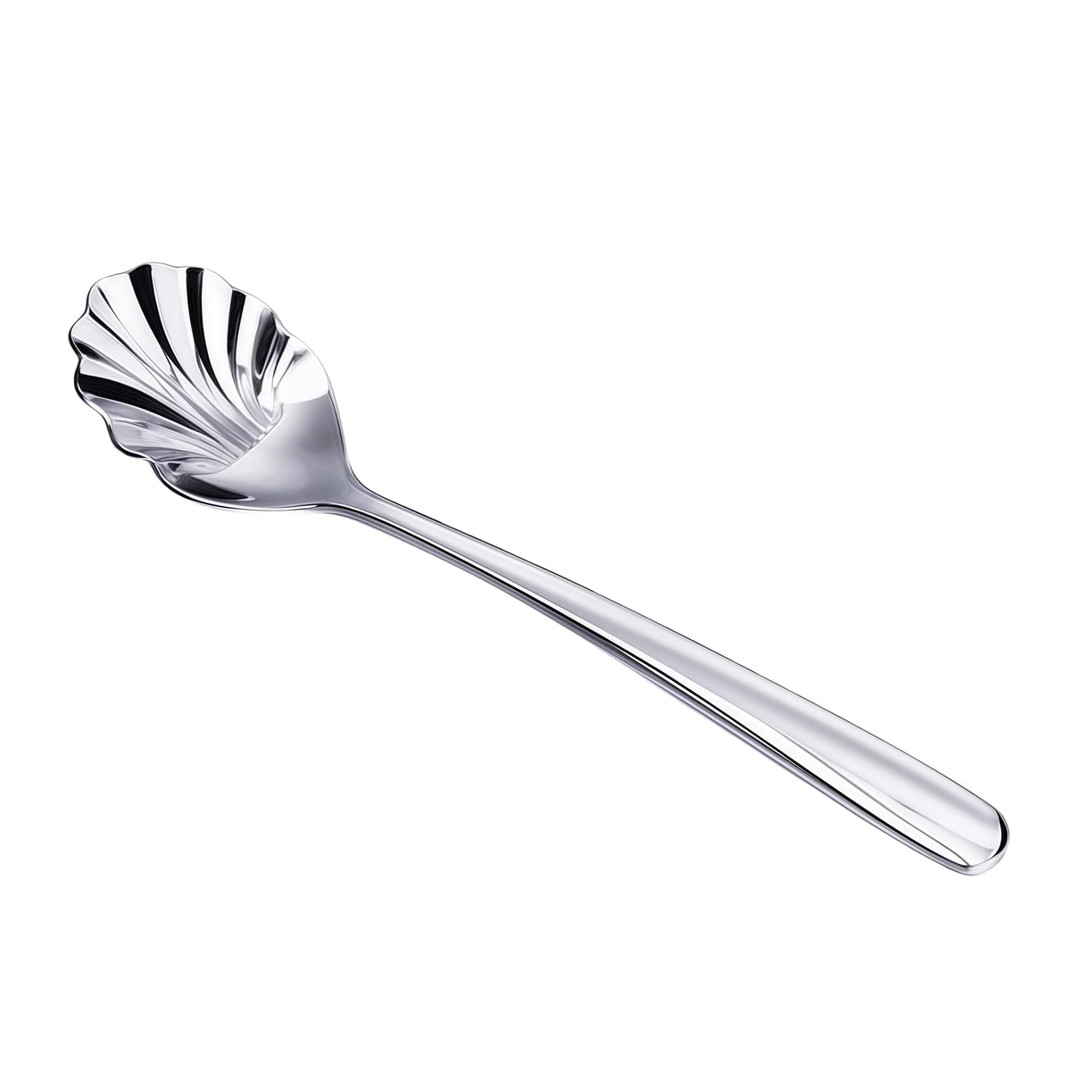 Stainless Steel Shell-Shaped Spoon, Sugar Spoon, Tea Spoon, Dessert Spoon for Coffee, Tea, Ice Cream, Appetizers & Charcuterie, Polished Silver, Reusable & Dishwasher Safe