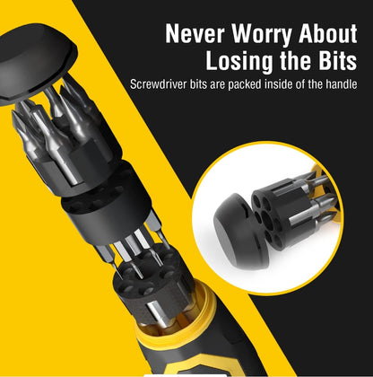 AZUNO 24 in 1 Ratcheting Multi Screwdriver Set with Universal Socket, 20 CRV Bits Stored in Handle, 12+8 Slotted/Torx/Hex/Square Sand Blasted Bits and Chrome Plated Precision bits.