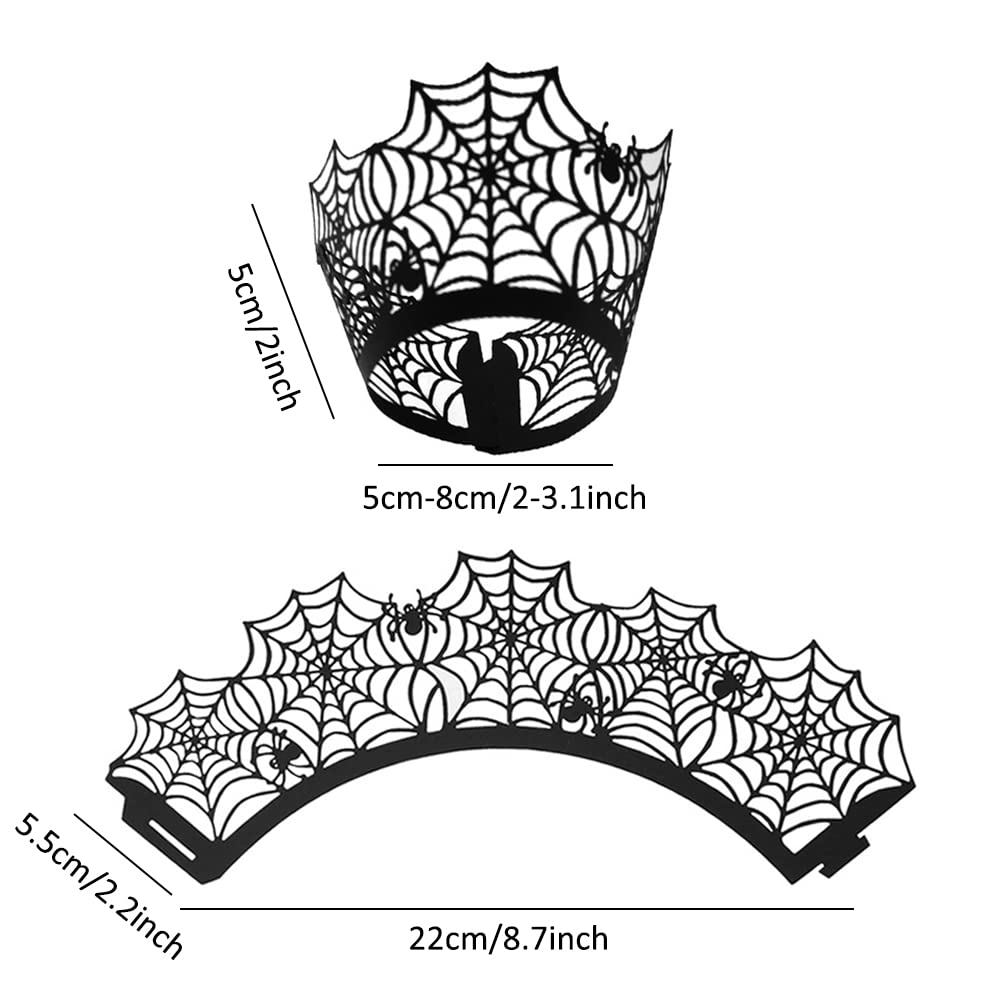 Cupcake Wrappers, Giveme5 Pack of 50 Halloween Party Spiderweb Laser Cut Paper Cupcake Wrappers Wraps Liners Black (50 Pack)