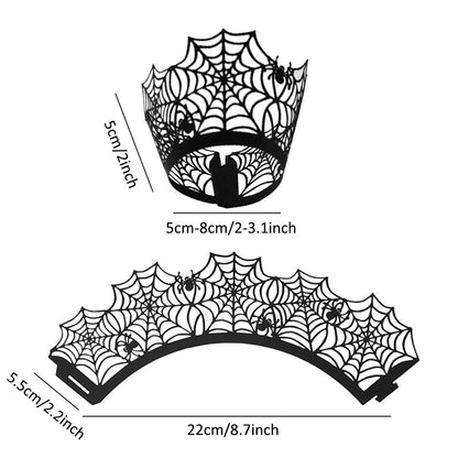 Cupcake Wrappers, Giveme5 Pack of 50 Halloween Party Spiderweb Laser Cut Paper Cupcake Wrappers Wraps Liners Black (50 Pack)