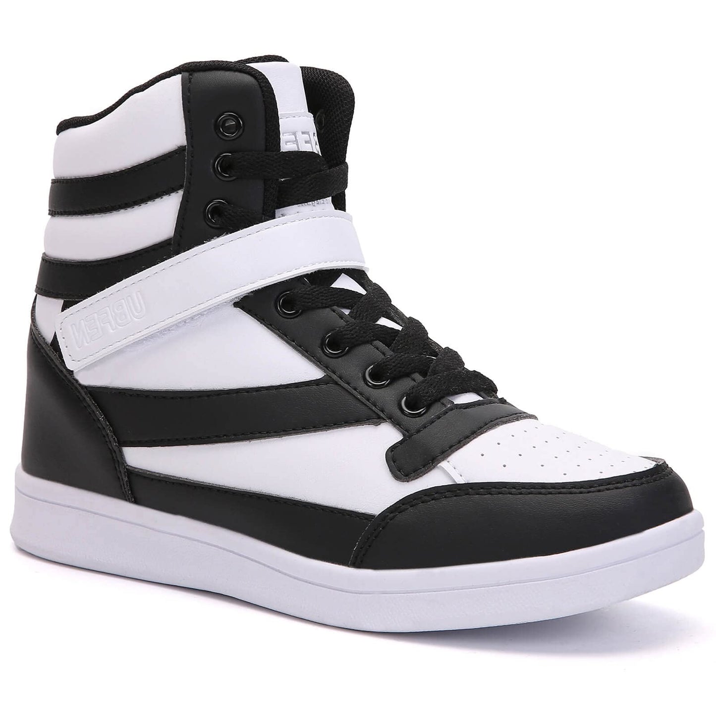 UBFEN Womens High Top Ankle Support Sneakers Black White Hidden Wedge Heel Retro Halloween Party Tennis Shoes for Girls Cosplay Removable Insole Footwear Size 7.5