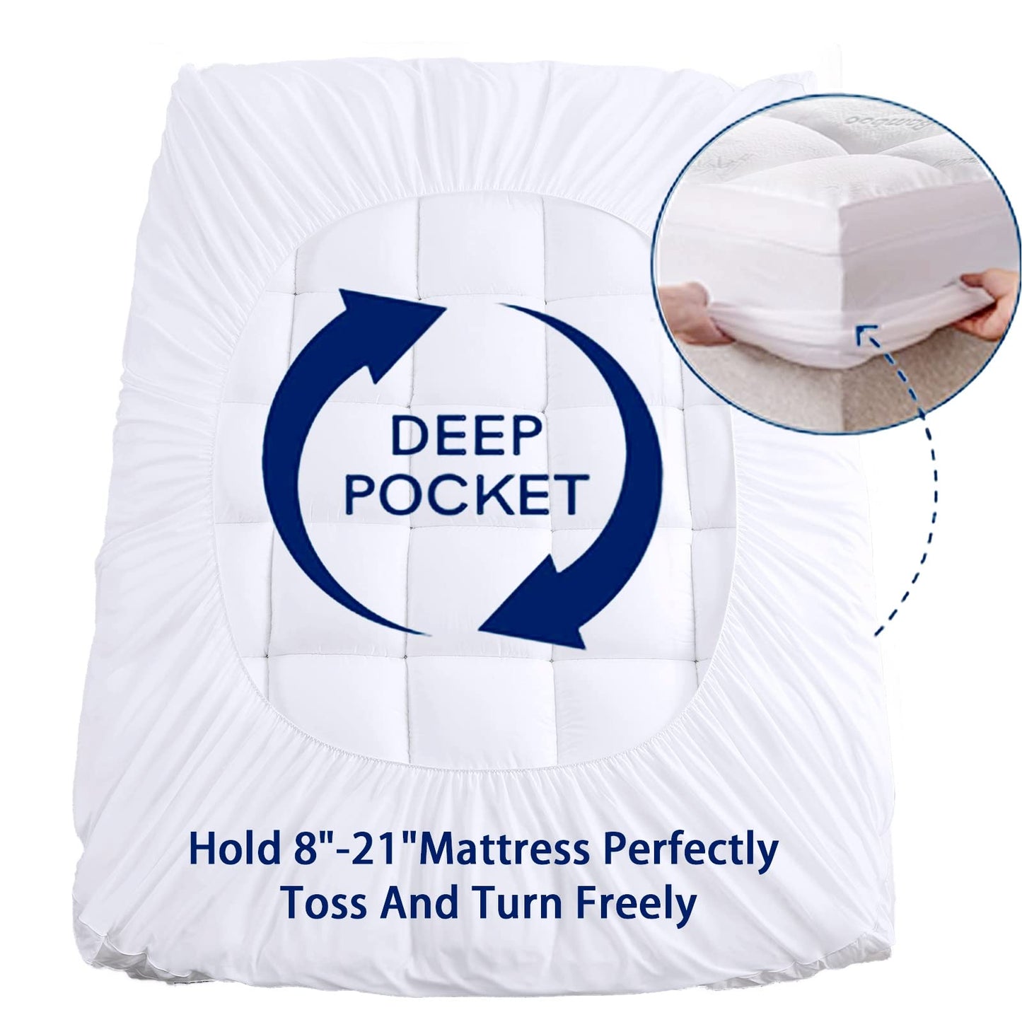 Mattress Topper Queen Size, Cooling Extra Thick Breathable Viscose Made from Bamboo Mattress pad, Soft Quilted Fitted Mattress Cover with 1000 GSM Down Alternative Fill (8-21”Deep Pocket)
