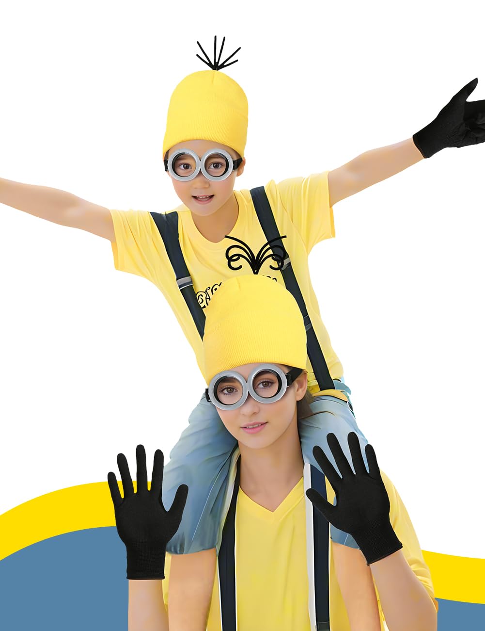 Halloween Costume Adult Accessories,Yellow Beanie Goggles Glasses Gloves for Men Women Cosplay Party Set