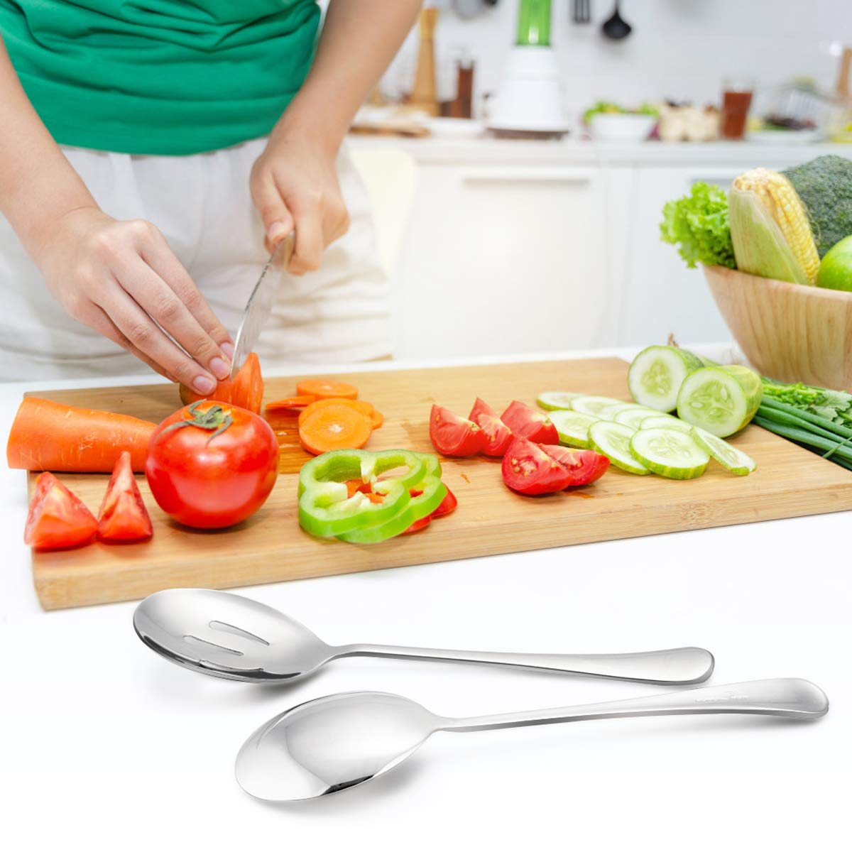HaWare Serving Slotted Spoons X 6, 9.8 inches Large Size Stainless Steel Spoon Service for Home, Elegant Design for Kitchen/Buffet/Party, Mirror Polished and Dishwasher Safe(6 Pack)