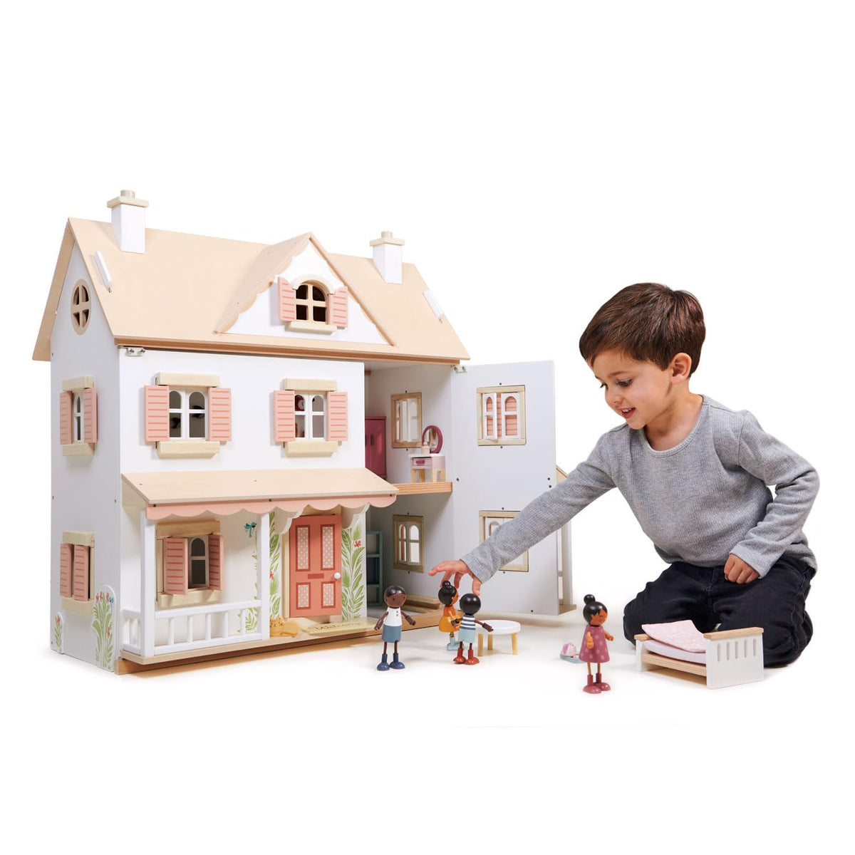 Tender Leaf Toys - Humming Bird House - 3 Story Large Wooden Colonial Style Doll House - Encourages Role-Play and Story Invention in Boys and Girls - Age 3+