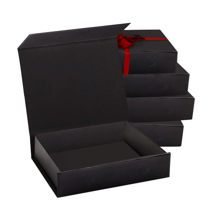 5 Pack Black Hard Gift Box with Magnetic Closure Lid 7" x 5" x 1.6" Rectangle Boxes For Gifts With Black Glossy Finish (Black, 5 Boxes)