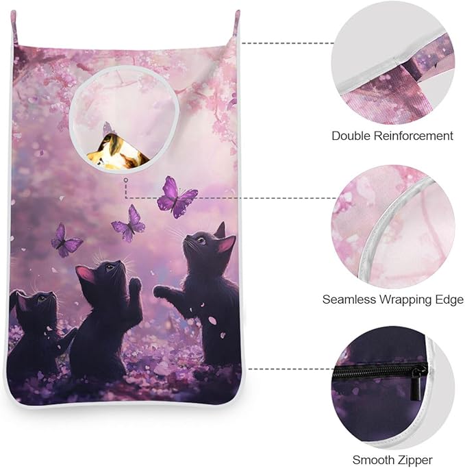 Hanging Laundry Hamper with Stainless Steel Hooks, Oxford Fabric Printing Door