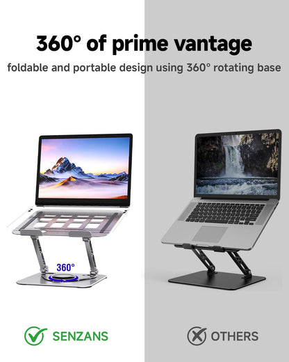SENZANS Laptop Stand for Desk, Adjustable Laptop Stand Swivel Computer Riser 360 Rotation Base, Portable Ergonomic Laptop Holder for Office Home Fits MacBook Air Pro, Dell, HP (10"-17.3") - Silver