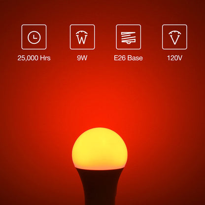 EvaStary Red LED Light Bulb 60W Equivalent, A19 E26 Base, 9W for Halloween, Christmas Decoration, Party, Bars, Porch Lights, Holiday Mood Lighting, Pack of 2