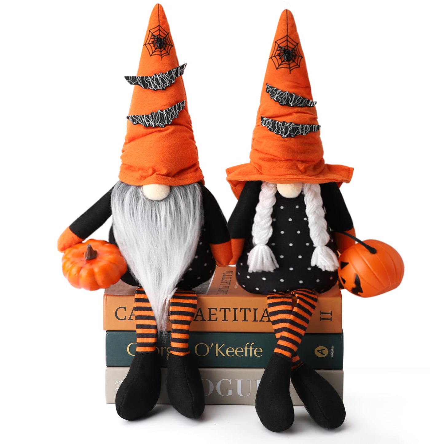 Ndeno 2PCS Halloween Gnome Plush Decorations, Handmade Scandinavian Tomte - Pumpkins Bats Home Tabletop Elf Gnomes Decor Ornaments - Boo (Halloween- Style A)