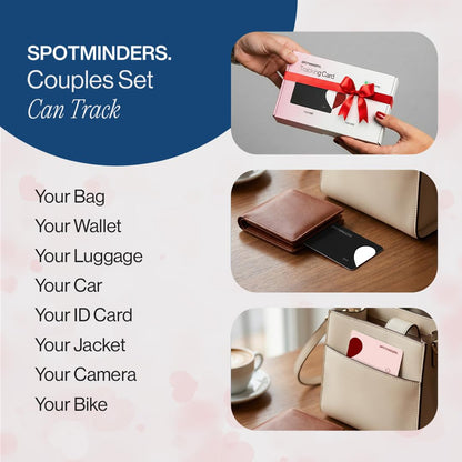 SPOTMINDERS Apple MFi Certified Wallet Tracker 2-Pack Black & Pink (iOS Only) Gifts for Mom 0.07in Works with Apple Find My Rechargeable Tracking Card Slim Item Finder for Mother's Day or Anniversary