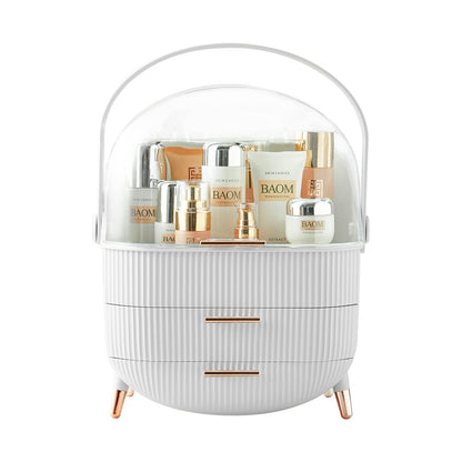Multi-Function Make Up Case Dustproof Cosmetic Storage Box, Organizer Skin Care Products Jewelry Organizer Finishing Box for Bedroom Bathroom Desktop (White)