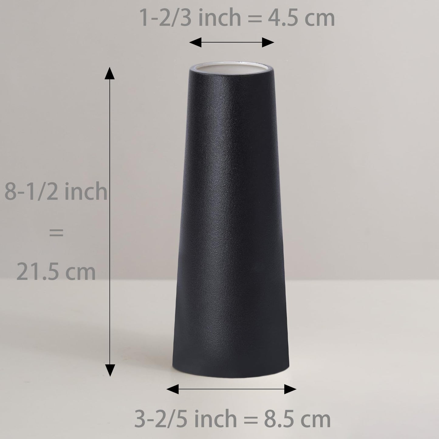 Black Ceramic Vase, 8.5 Inch Flowers Vase for Pampas Grass, Rustic Table Vase for Centerpieces, Simple Modern Vase for Home Office Decor - Matte Black