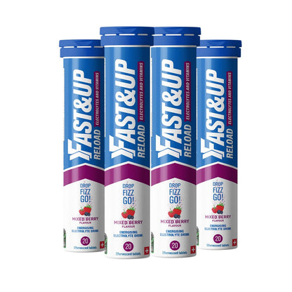 Fast&Up Reload Electrolyte Tablets, Mixed Berry Flavour, 80 Effervescent Tablets, Rapid Hydration & Energy, with Vitamin C & B12, Vegan