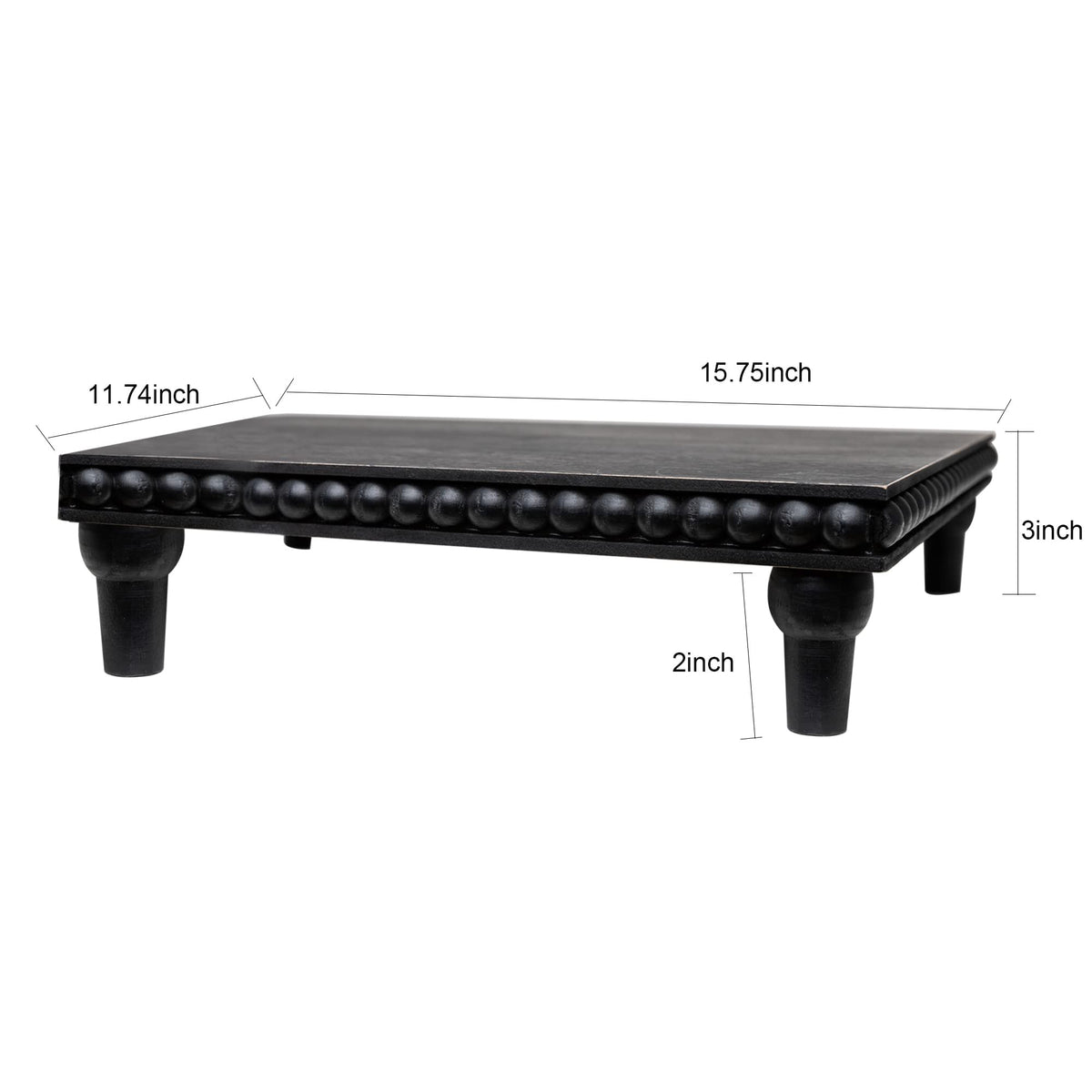 GENMOUS Farmhouse Black & White Distressed Wood Display Stand, 3-Tier Beaded Pedestal Tray for Bathroom, Kitchen, or Living Room Decor