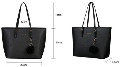 URAQT Women Handbag Tote Bag, 15.6 Inch PU Leather Shoulder Bag Laptop Bags with Adjustable Handle, Lightweight Stylish Designer Large Black Handbags for School Work Travel