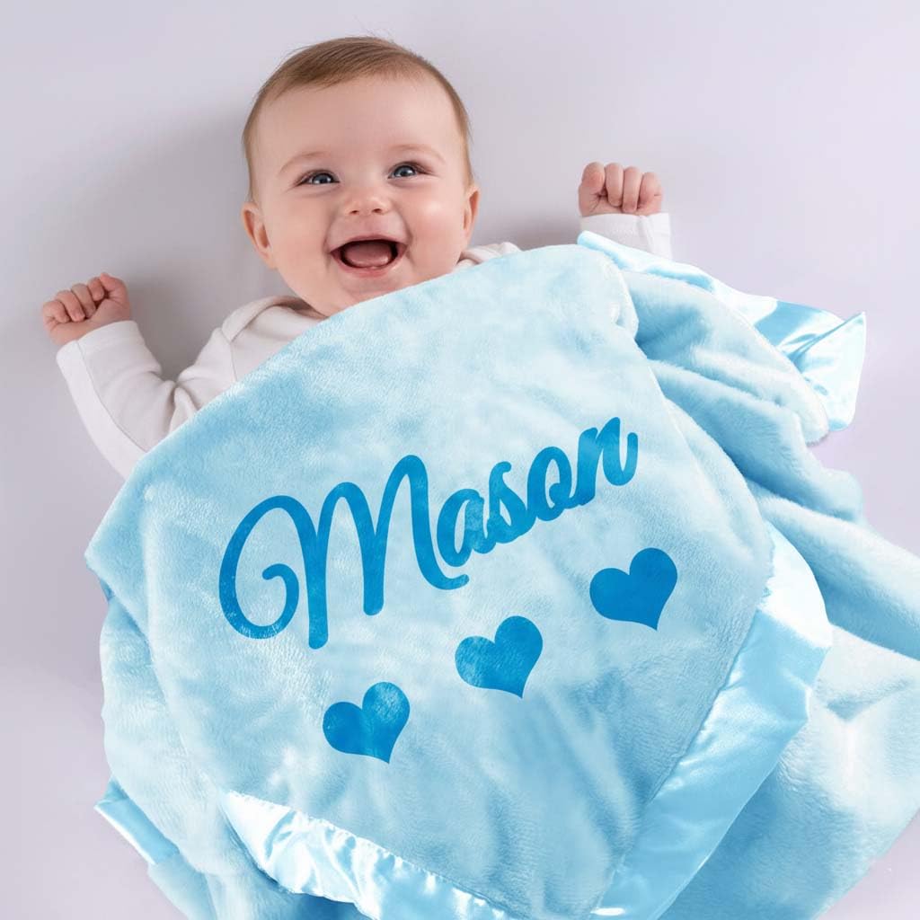 DayOfShe Personalized Baby Blankets with Name for Boys Girls Birthday Baby Shower New Essentials Gifts,Custom Blue Baby Boy Blankets with Name for New Baby Boy Christmas