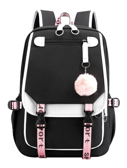 SellerFun Teenage girls' Backpack Middle School Students Bookbag Outdoor Daypack With USB charge Port (4# White Black, 21 Liters)