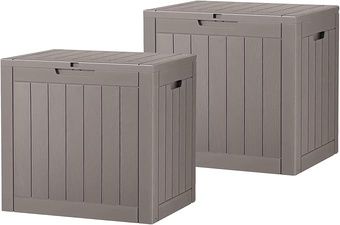 Outdoor Storage Box, Resin Deck Boxes Indoor and outdoor, Waterproof Storage Box Lockable Lid (Grey,35 Gallon-2Pack)