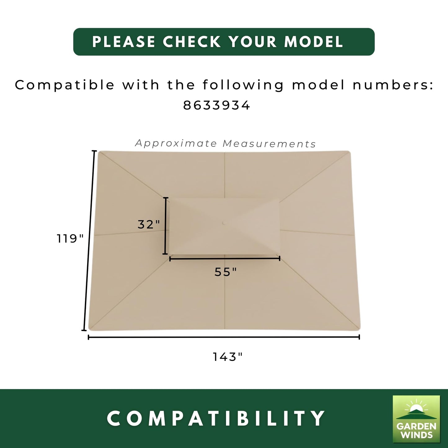 Garden Winds Reinforced Replacement Canopy Top Cover Compatible with The 8633934 Casual Way Awning 10' x 12' Gazebo - Classic Sand, Riplock 350