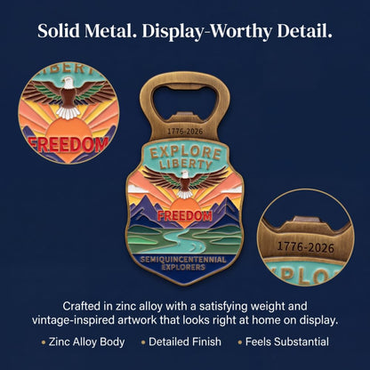 1776-2026 Commemorative Bottle Opener & Fridge Magnet - Heavy Duty Zinc Alloy Patriotic Beer Opener, 250th USA Independence Anniversary Souvenir, July 4th Gift for Men, Veterans & History Fans
