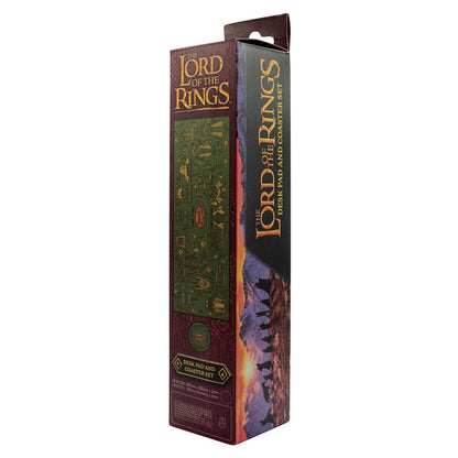 The Lord of the Rings Desk Pad & Coaster Set – Large Computer Gaming Mouse Mat with Matching Drink Coaster, Middle-Earth Map Design, Officially Licensed Item