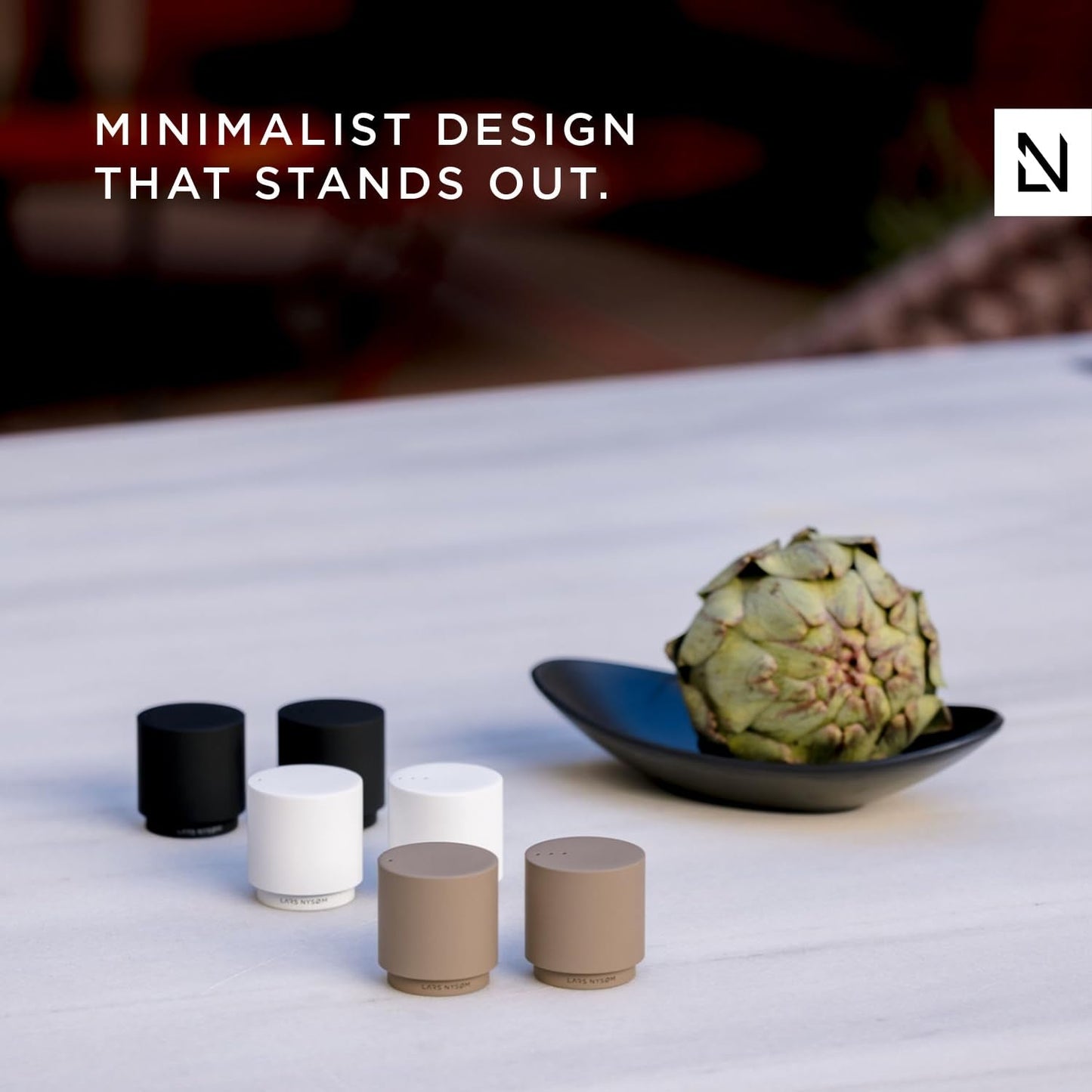 LARS NYSØM Mini Salt and Pepper Shakers Set | Stainless Steel Salt and Pepper Shakers with Modern Minimalist Design, Easy Refill, Small Size (Ash Gray)