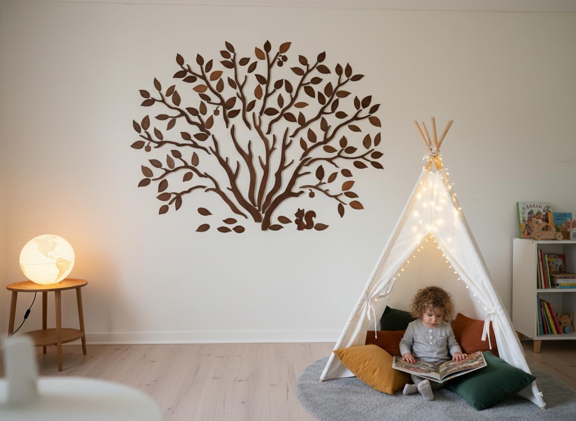 WOODTELLSTORY Large Handmade Solid Wood Oak Tree Wall Art,79x59