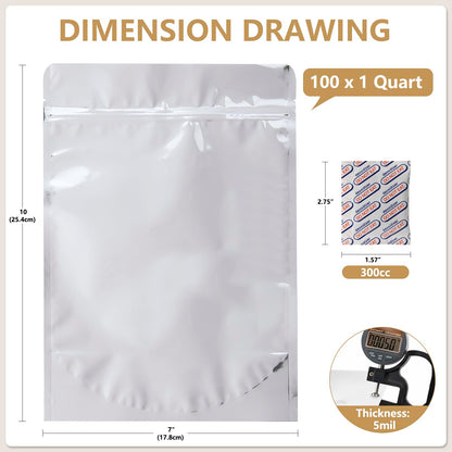 100 Pack 5.5 x 10 Inch Stand Up Pouch Bags Zipper Mylar Bags Clear Front with Aluminum Foil Back Reusable Food Storage Bag for Multipurpose with Gusset Bottom(5.5mil Thickness)