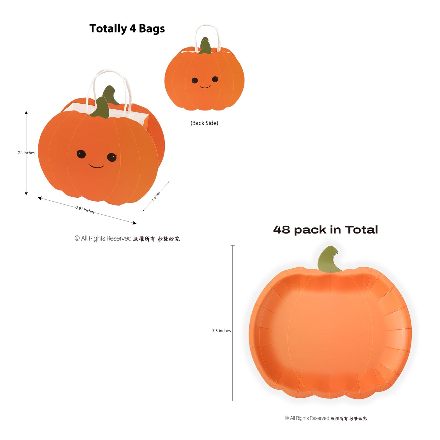 Cheerland Thanksgiving Party Decorations Pumpkin Shaped Paper Plates with Treat Bags for Autumn Fall Theme Birthday Baby Shower Summerween Harvest Party Supplies