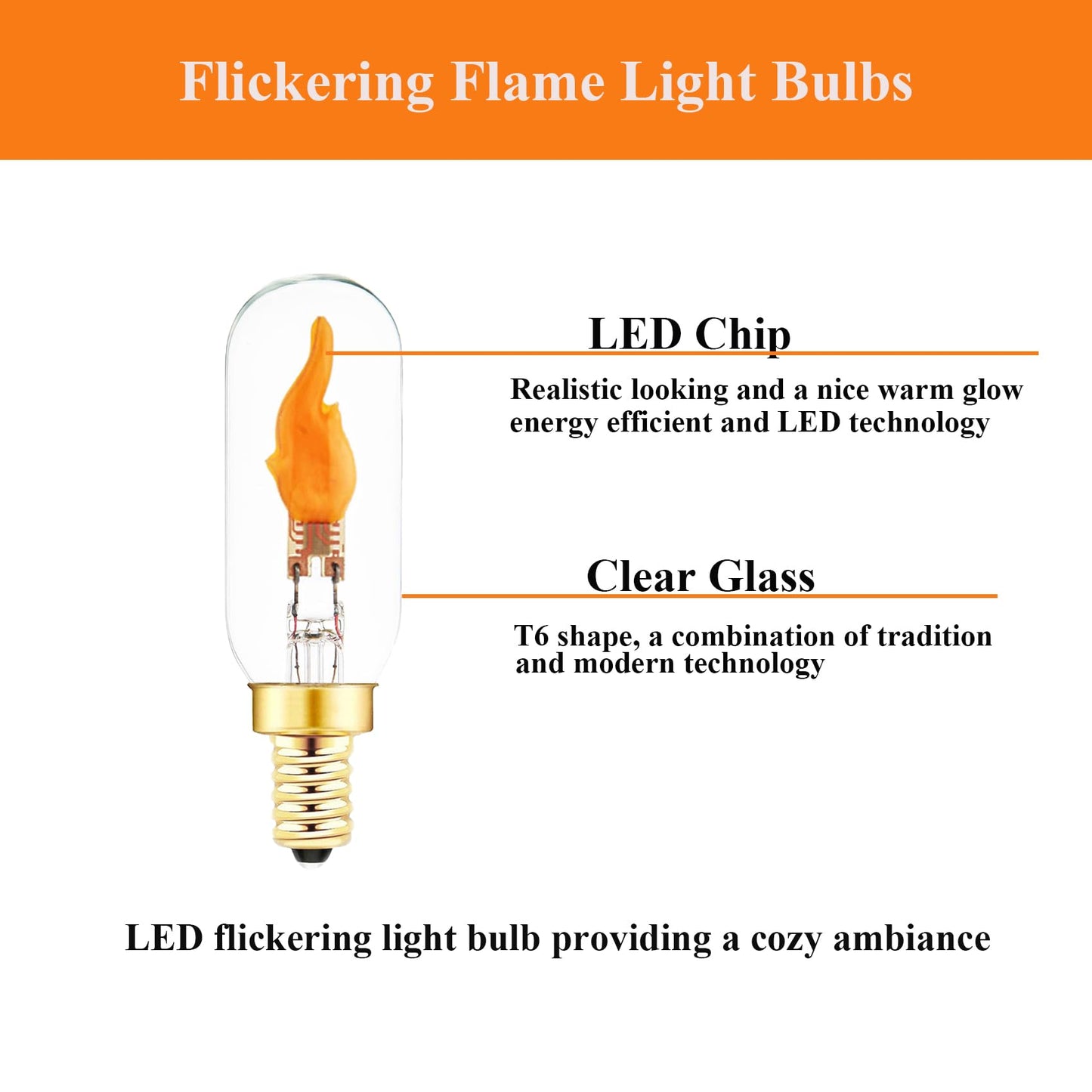 SHUWDKAR E12 Flickering Flame Bulb, Realistic Flame Effect LED Chandelier Candelabra Base, 2 Pack