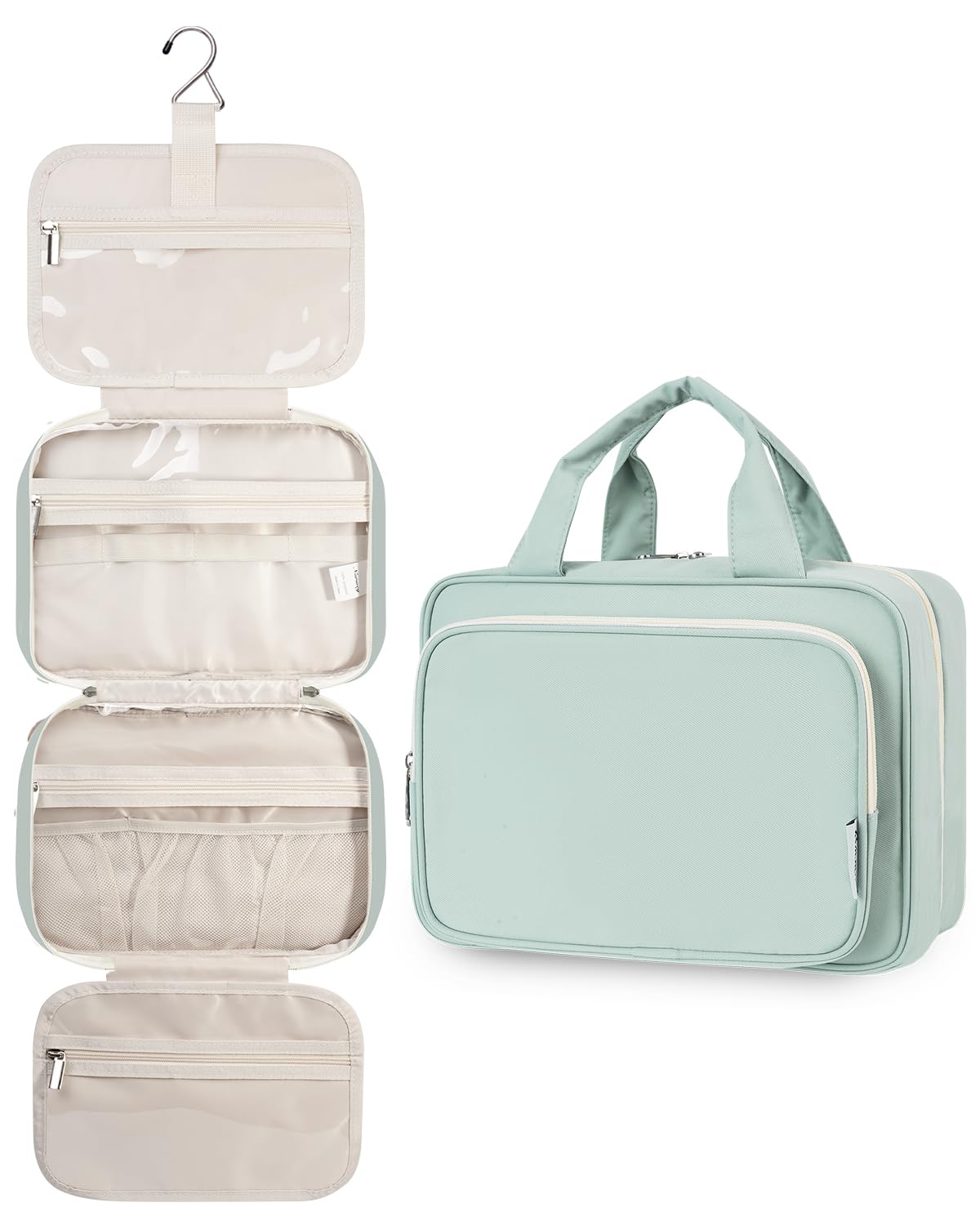 Narwey Large Hanging Travel Toiletry Bag for Women Wash Bag Cosmetics Makeup Bag Organizer for Full Size Accessories (Mint Green (Large))
