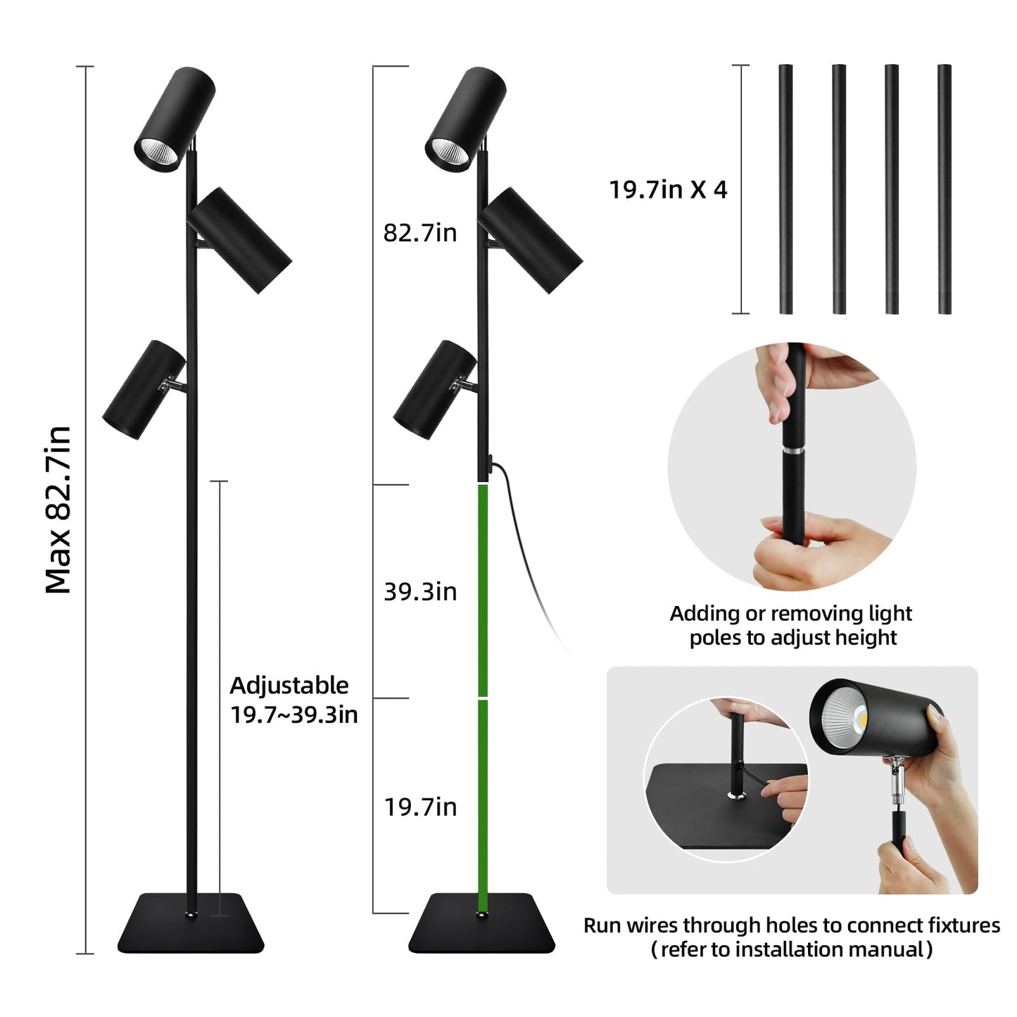 Grow Lights for Indoor Plants, 90W Full Spectrum Tall Plant Light for Indoor Growing with PPFD 900 & CRI 97, Triple-Head 43"-83" Standing & Angle, 10-Level Dimming 6/8/12H Auto On/Off Timer, COB LEDs