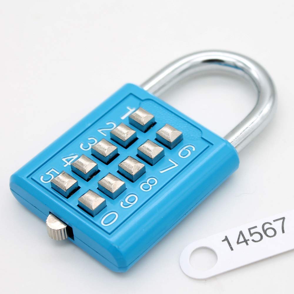 MIONI 10 Digit Push Button Combination Padlock, 5 Digit Locking Mechanism,Blue (2 Blue)