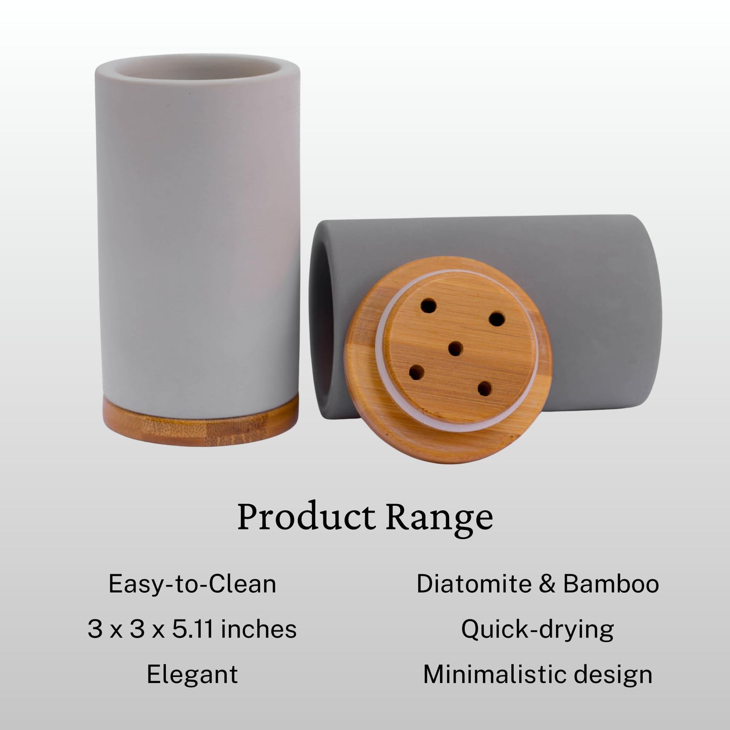 Matani Bamboo Toothbrush Holder Diatomite Tooth Brush Organizer - Storage Stand for Small Bathroom & Counter - Removable Base & Drain Holes, Water-Absorbent & Quick-Drying (Off White)