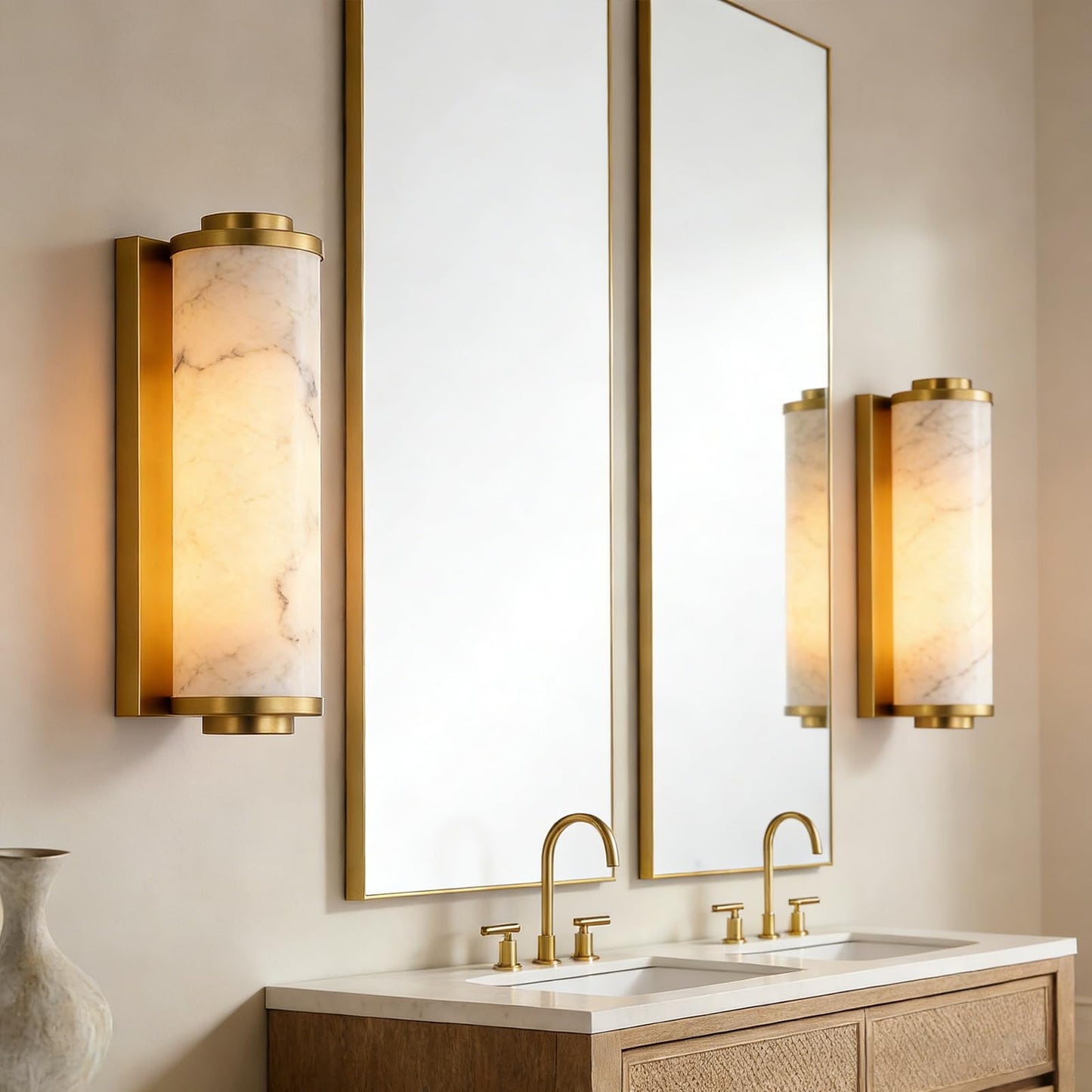 14" Gold Alabaster Wall Sconce, 3000k Warm Indoor/Outdoor Light Led wall Light, Art Deco Wall Lamp for Living Room, Bedroom, Bathroom, Hallway, and Stairs