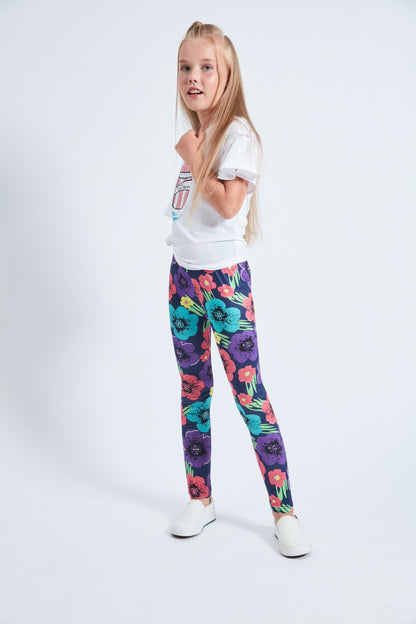 LUOUSE Girls Stretch Floral Printed Yoga Leggings Little Kids Skinny Dance Pants 3 Packs Sets Ankle Length Size 10T - 11T