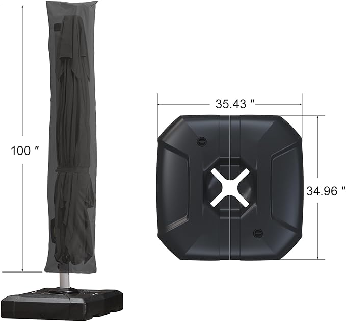 PURPLE LEAF 9'×11.5' Cantilever Patio Umbrella with Base Rectangle Offset Outdoor Umbrella Cover with Zipper for Garden Deck Pool Grey