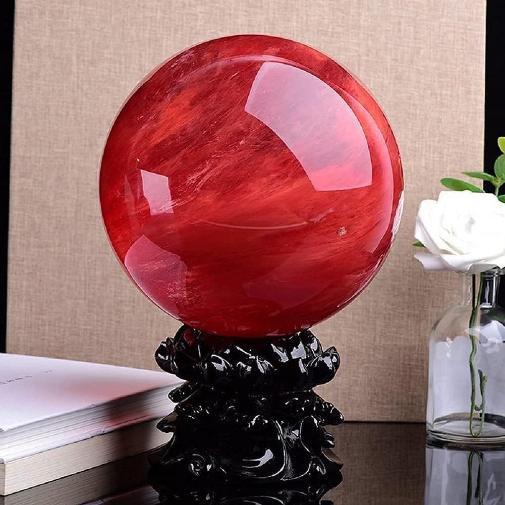 GYKLE 4 Inch Red Crystal Ball with Stand, Large Natural Crystal Ruby Sphere